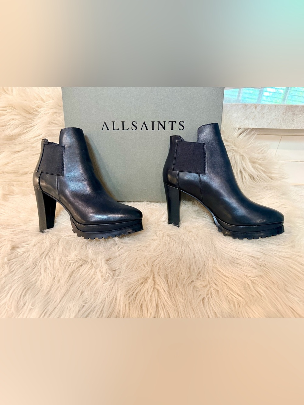 All Saints Black Leather Platform Sarris Ankle Boots - 39 NEW IN BOX